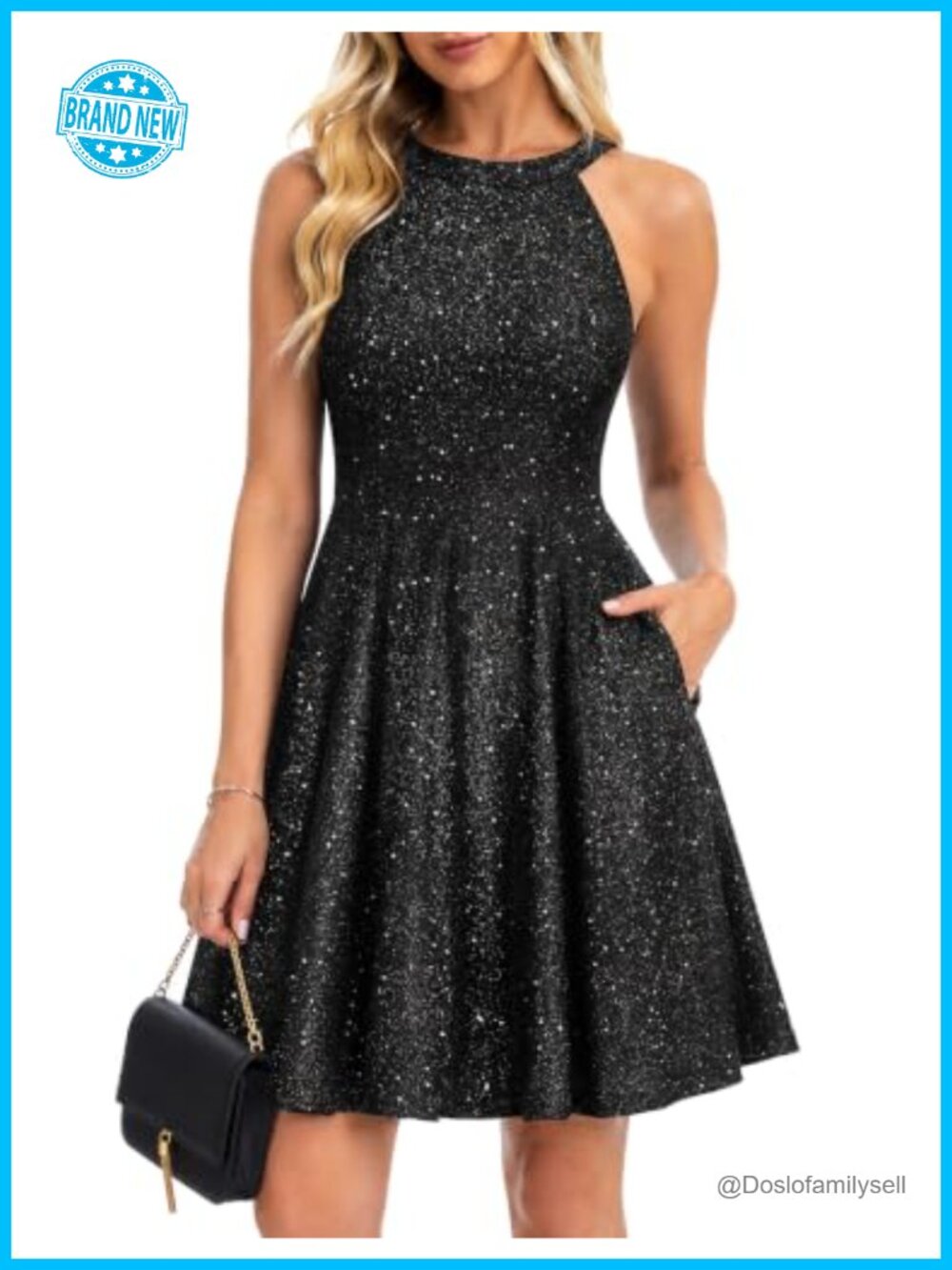 Sequin Homecoming Mini Cocktail Dress Halter Keyhole Back Pockets